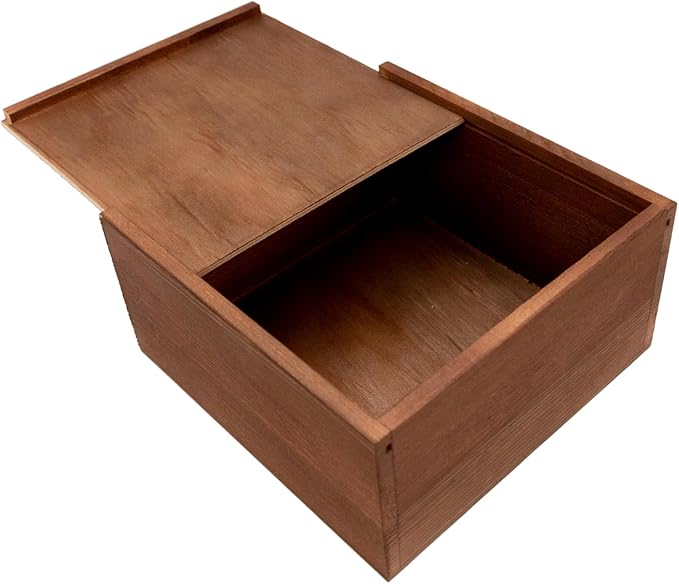 PIG AND TURTLE Large Wooden Box - 8x8x4 Inch Solid Wood Slide-Top Storage Box, Wooden Keepsake Chest with Lid, Decorative ...
