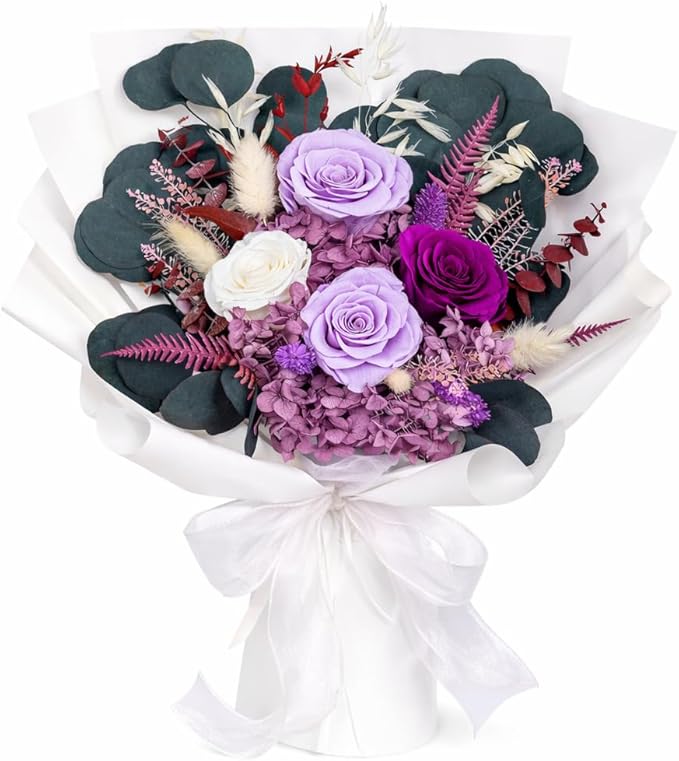 Bonsion Preserved Flowers for Delivery, Purple Rose Bouquet Gift for Women and Mom, Long Lasting Floral Arrangement for Bi...