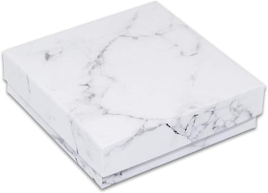 TheDisplayGuys - 100-Pack #33 Cotton Filled Cardboard Paper Jewelry Boxes Gift Case - Marble White (3.5" x 3.5" x 1.0") - ...