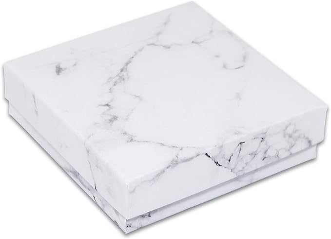 TheDisplayGuys - 100-Pack #33 Cotton Filled Cardboard Paper Jewelry Boxes Gift Case - Marble White (3.5" x 3.5" x 1.0") - ...