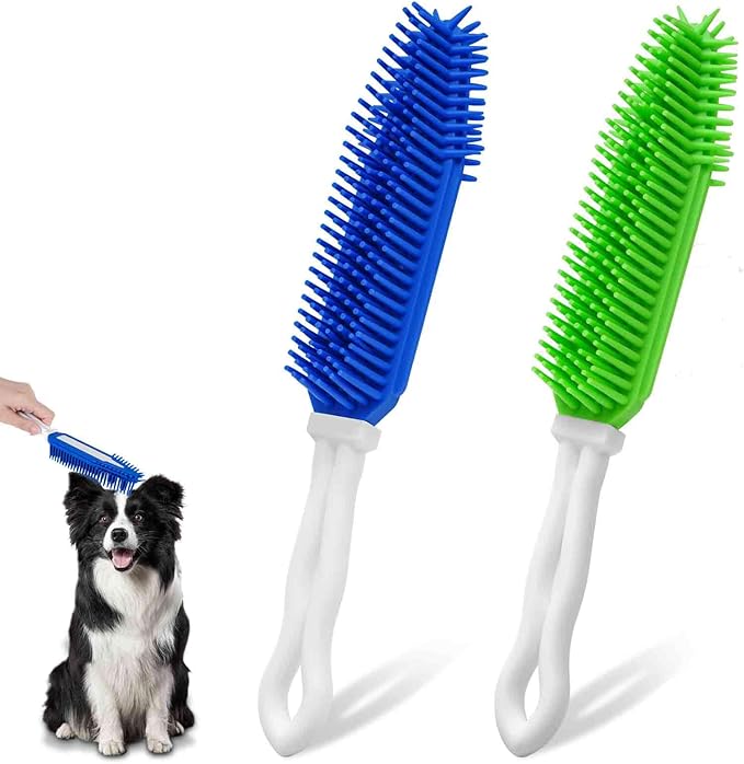 BRILLIRARE 2 Pack Dog Grooming Bath Brush, Premium Soft Silicone Pet Brushes with Handle, Shampoo Soothing Comb for Wet Dr...