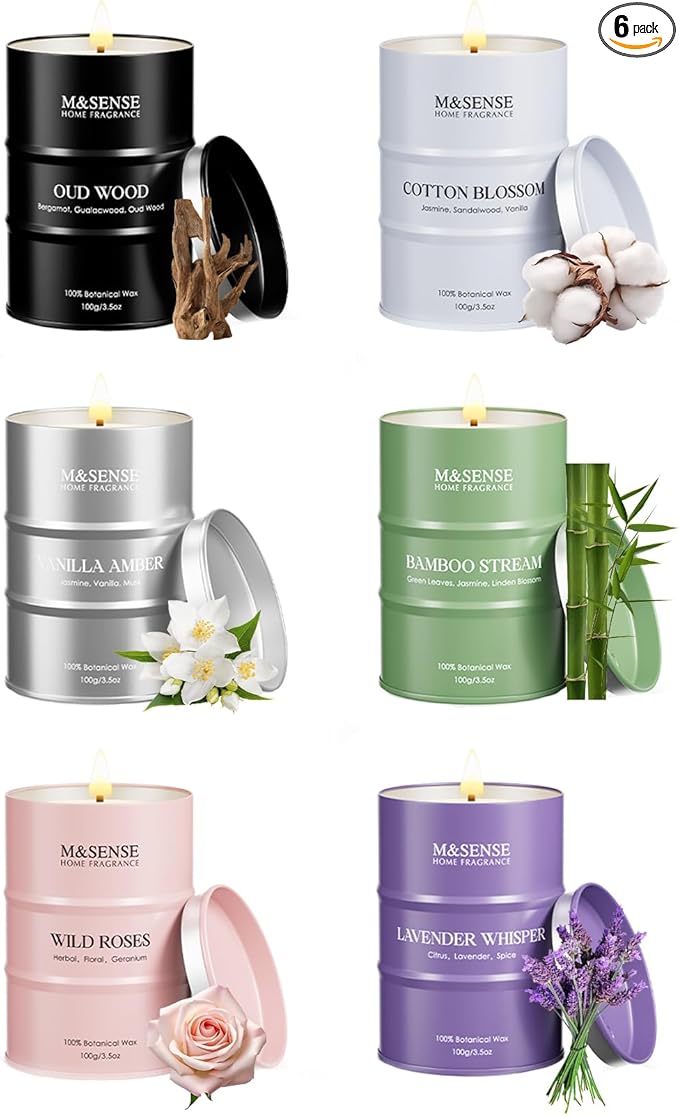 M&SENSE Spring Candle Gift Set | Mini Scented Candles Set | 6 Pack Candles for Home Scented,Oud Wood,Cotton Blossom,Vanill...