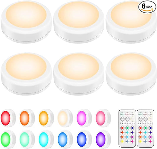 BLS LED Puck Lights with Remote Control, Wireless Under Cabinet & Closet Lighting, RGB 13 Color Changing Lights with Dimme...