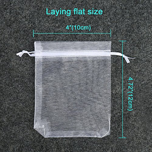 Hopttreely 100PCS Premium Sheer Organza Bags, White Wedding Favor Bags with Drawstring, 4x4.72 Jewelry Gift Bags for Part...