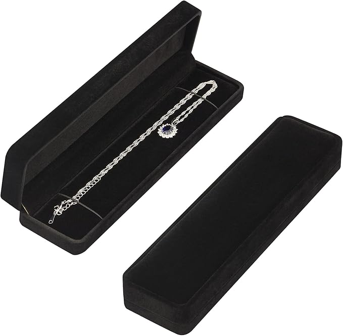 LETURE 2 Pieces Long Velvet Jewelry Chain Necklace Gift Box Set, Bracelet Storage Case, Jewellry Display Box for Wedding, ...