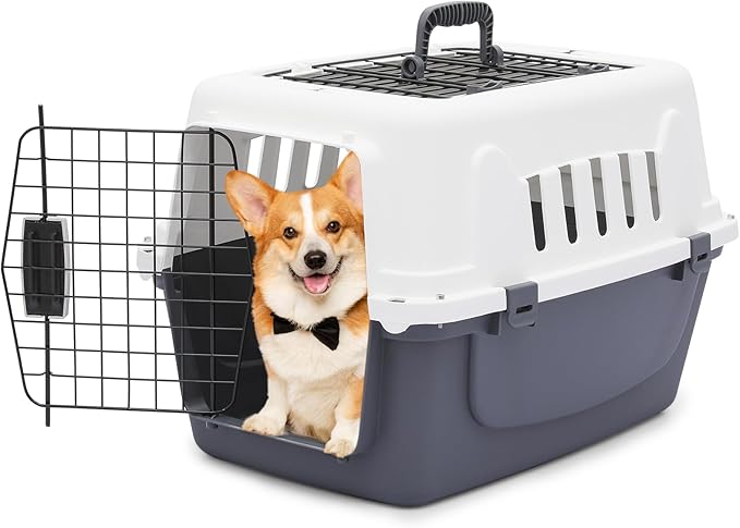 Athena Collection 22" Hard-Sided Travel Pet Carrier for Small Dogs and Cats, Plastic Dog Crate with 2-Door Top & Front Loa...