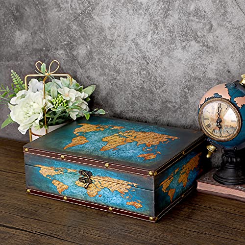 ELLDOO Decorative Treasure Chest Box, Wooden + PU Leather Storage Box for Jewelry Trinkets Photos, Rectangular Keepsakes b...