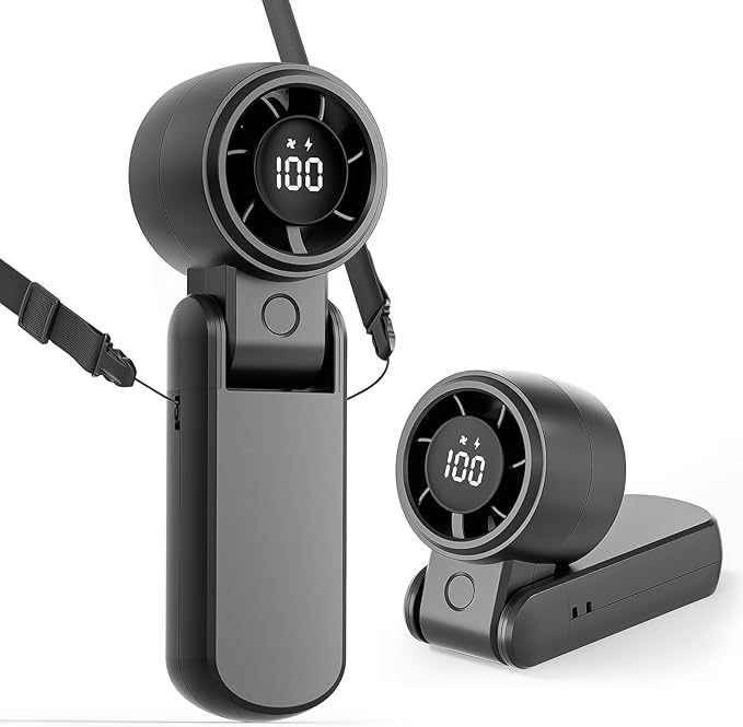 TriPole Portable Handheld Turbo Fan with Digital Display, 3-IN-1 Rechargeable Mini Travel Fan, Battery Operated, 190° Fold...