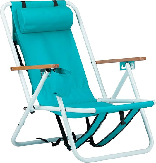 VINGLI Backpack Beach Chair for Adults, Portable Lightweight Reclining Beach Chair with Headrest & Cup Holder, Heavy Duty ...