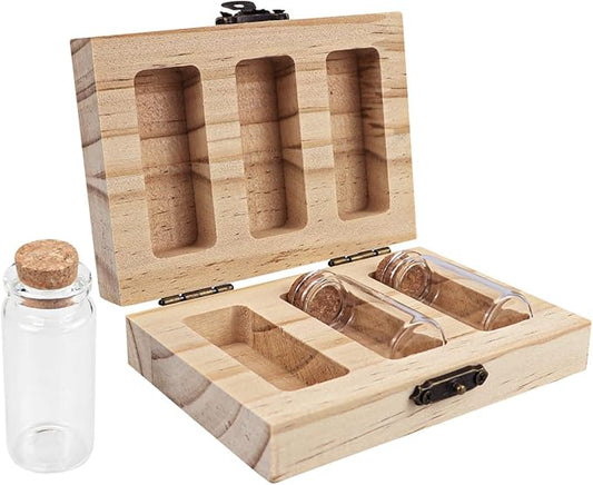 DOERDO Baby Tooth Box Umbilical Cord Keepsake Box Hair Collection Box with 3 Glass Bottles Kids Souvenir Storage Box to Ke...