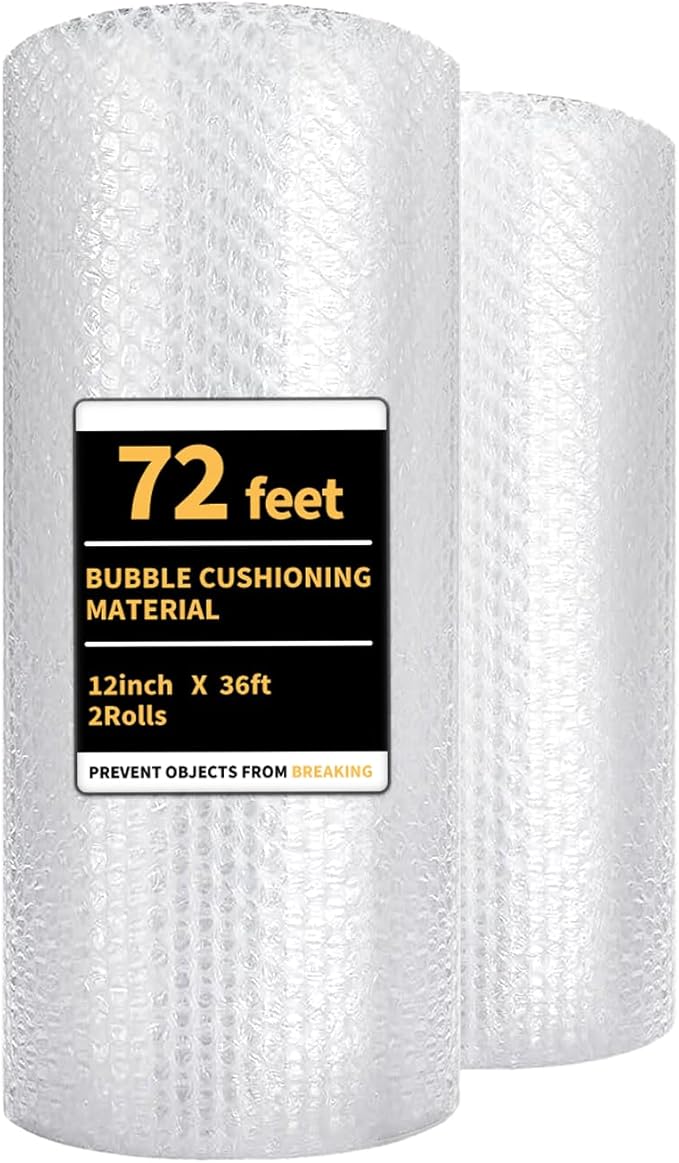 Bubble Cushioning Wrap 2 Pack 12 Inch x 72 ft Bubble Wrap for Packing，Moving Boxes and Shipping for Your Business，Perforat...
