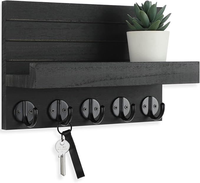 Lwenki Key Holder for Wall, Decorative Key and Mail Holder with Shelf Has Large Hooks for Bags, Coats, Umbrella – Paulowni...