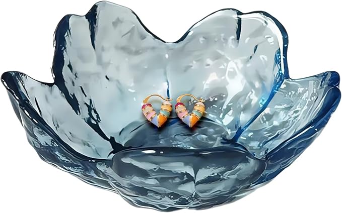 Koyzsen Blue Crystal Flower Jewelry Ring Dish, Clear Trinket Bowl, Cute Nightstand Decor Ring Holder for Women, Home Decor...