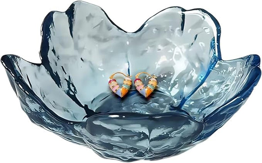 Koyzsen Blue Crystal Flower Jewelry Ring Dish, Clear Trinket Bowl, Cute Nightstand Decor Ring Holder for Women, Home Decor...