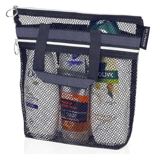 DV Lifestyle Mesh Shower Bag 10.2x9.9'' Quick-Dry Caddy with Zipper & 2 Pockets. Portable Toiletry Tote for Bathroom, Gym,...