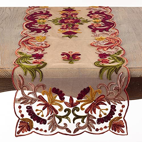 SARO LIFESTYLE AN01.G1672B Alessandra Collection Embroidered Runner, Green, 16"x72"