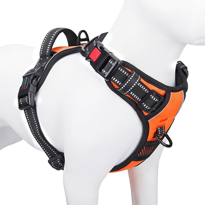 PHOEPET No Pull Dog Harness Medium Reflective Front Clip Vest with Handle,Adjustable 2 Metal Rings 3 Buckles,[Easy to Put ...