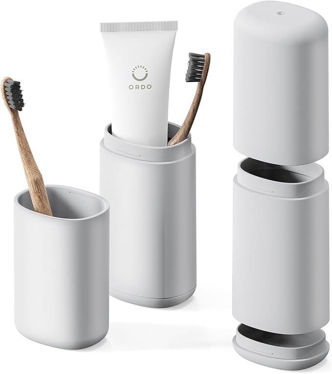 BALUCA Travel Toothbrush Case, Portable Tooth Brush Holder and Toothpaste Cover Container with Mouthwash Cup, Compact Oral...