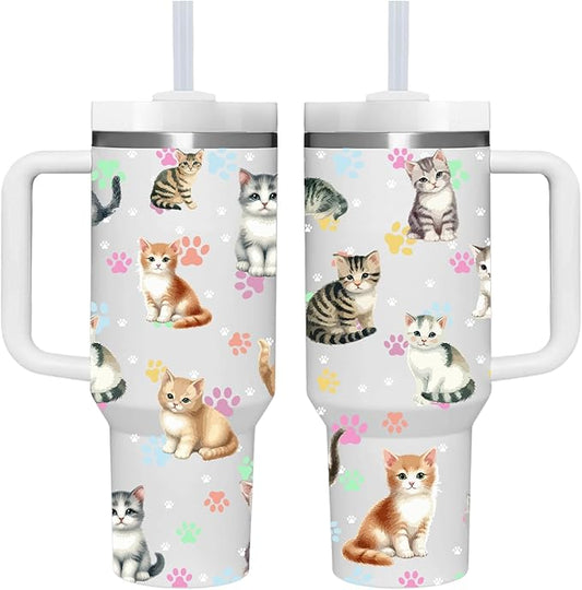 40 OZ Kitty Cat Tumbler with Handle.Kitty Cat Lover Cup Gift.40 OZ Unique Birthday Christmas Kitty Cat Tumblers Gifts for ...