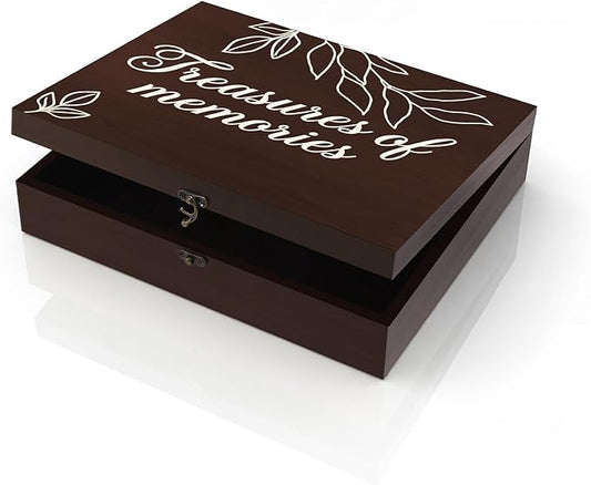 Ripeng Large Wooden Memory Box for Keepsakes 11.8 x 9.8 x 3 Inches Funeral Wooden Keepsake Box with Latch for Memories Fun...