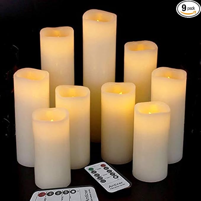 antizer Flameless Candles Led Candles Pack of 9 (H 4" 5" 6" 7" 8" 9" x D 2.2") Real Wax Battery Candles with Remote Timer ...