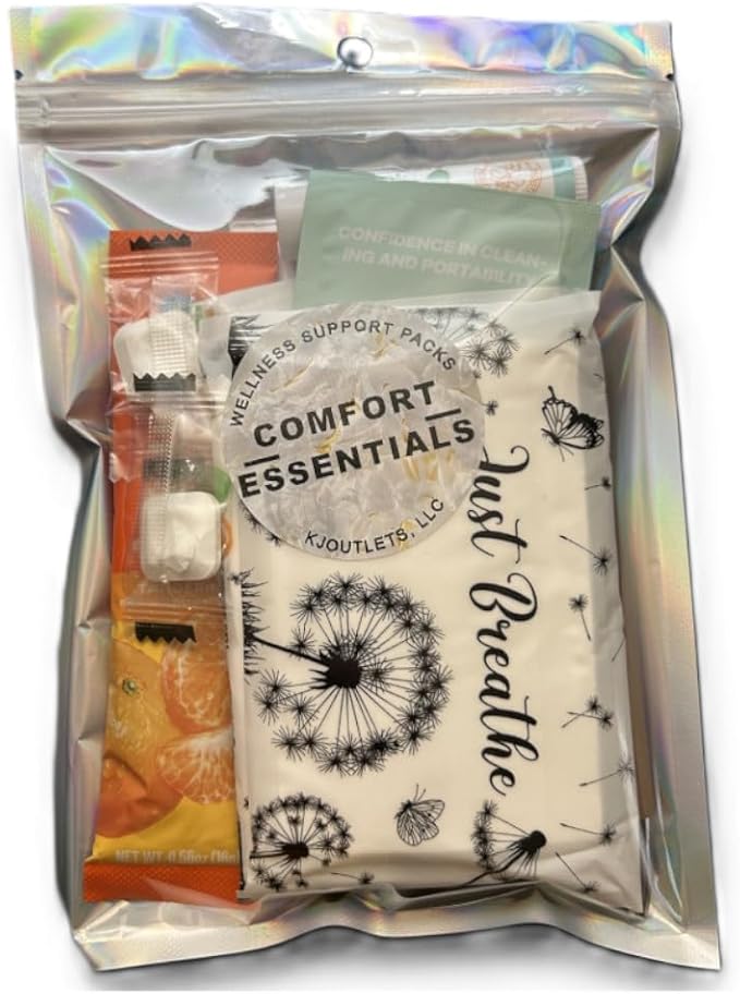 Wellness Support Pack Comfort Essentials Kit, 11-Piece Travel Size Set with Electrolytes, Wipes, Mints and Personal Care I...