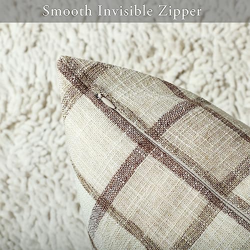 Stellhome Fall Linen Buffalo Check Throw Pillow Covers, Autumn Farmhouse Plaid Decorative Cushion Covers for Couch Sofa Li...