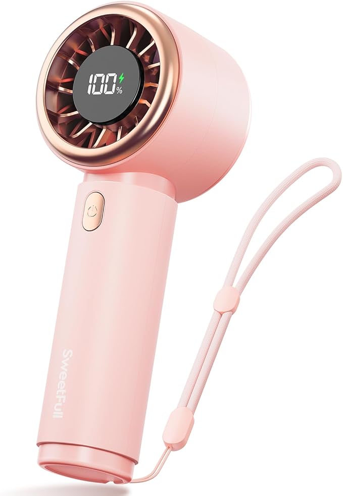 SWEETFULL Mini Fan Portable - Cute Handheld Turbo Fan with Rechargeable Battery, 5 Speeds, Small Hand Personal Travel Esse...