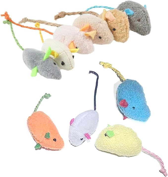 YIKANGHENG Interactive Cat Rat, 10 Pcs Colourful 4 Inch Plush Rat for Interactiving Cat and Pet (Small)