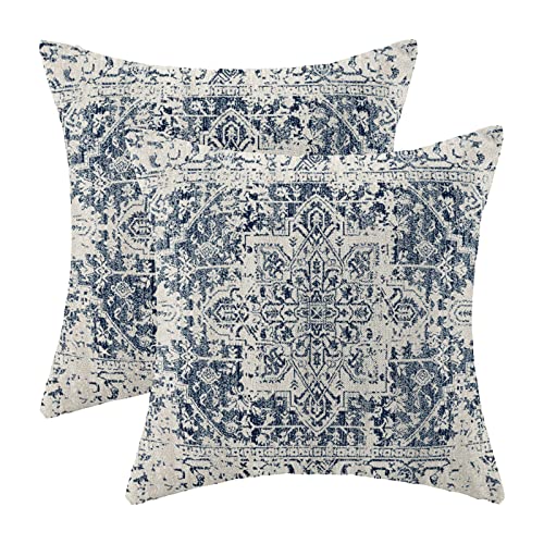 Gohdiwh Boho Pillow Covers 16x16 Set of 2, Ethnic Design Decorative Throw Pillows Linen Blue Carpet Pattern Farmhouse Cush...