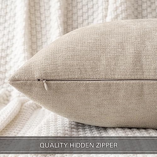 MIULEE Pack of 2 Beige Decorative Pillow Covers 18x18 Inch Soft Chenille Couch Throw Pillows Farmhouse Cushion Covers for ...