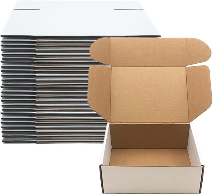 Livejun 8x6x3 inch Shipping Boxes Set of 25,White Corrugated Cardboard Box for Mailing Literature Mailer Small Business Pa...