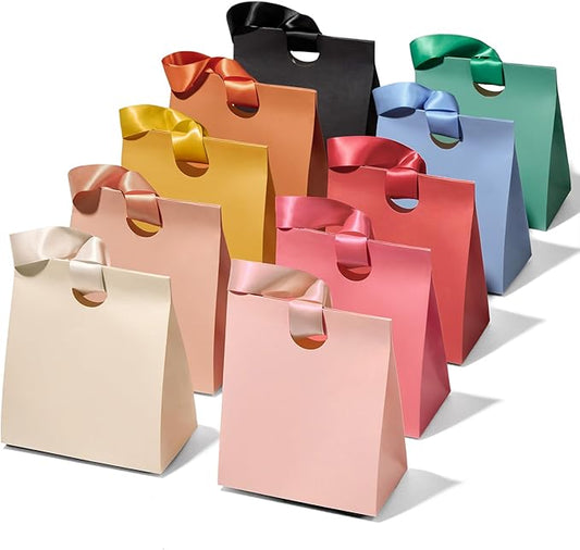 Vitalizart Paper Gift Bags With Ribbon Handles Set of 10 Assorted Colors Bulk Reusable For Gift Wrap Girls Kids Birthday B...
