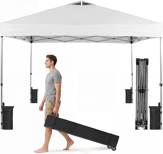 OLIXIS 10x10ft 1-Person Pop Up Canopy Tent, Heavy Duty One Push Setup Portable Outdoor Shelter for Beach Events Camping wi...