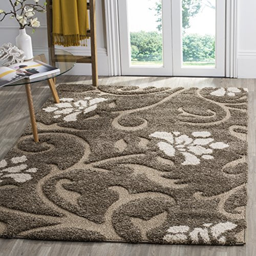 SAFAVIEH Florida Shag Collection Area Rug - 6' x 9', Smoke & Beige, Floral Design, Non-Shedding & Easy Care, 1.2-inch Thic...
