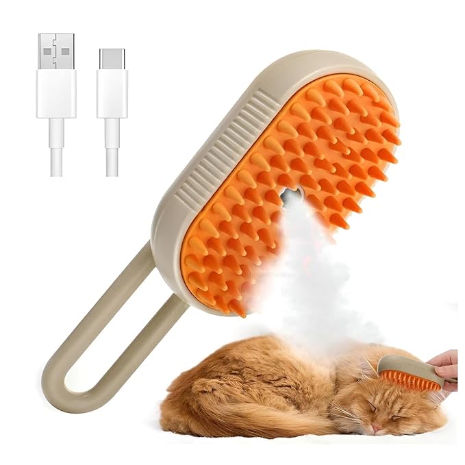 CRAFTIVIO 4-in-1 Cat Steam Brush for Shedding – Self-Cleaning Comb for Long and Short Hair Cats and Dogs, Steam Pet Brush ...