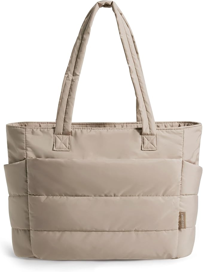 BAGSMART Tote Bag for Women, Lightweight Puffy Tote Bag with Compartments Shoulder Bag Handbag for Travel, Work, Gym | Lig...