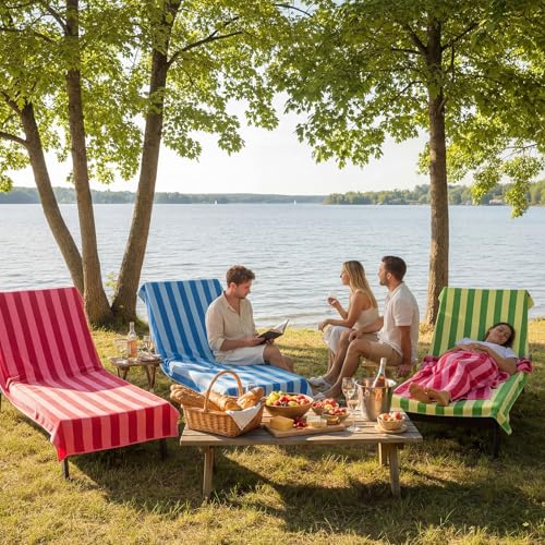 Gilprop 4 Packs Oversized Stripe Beach Towels Microfiber Pool Towel with Bags & Clips Soft Absorbent Quick Dry Camping Tow...