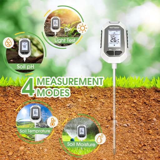 YAMRON 4-in-1 Soil Moisture Meter, Digital Plant Temperature/Soil Moisture Test & PH Meter/Sunlight Intensity, Backlight L...