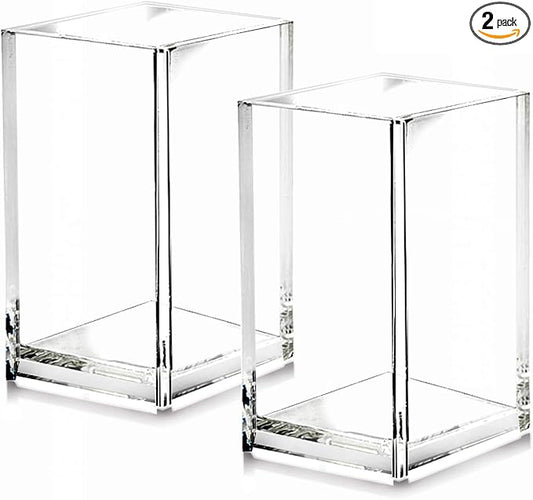 2 Pack Clear Acrylic Pencil Pen Holder Cup,Desk Accessories Holder,Makeup Brush Storage Organizer,Modern Design Desktop St...