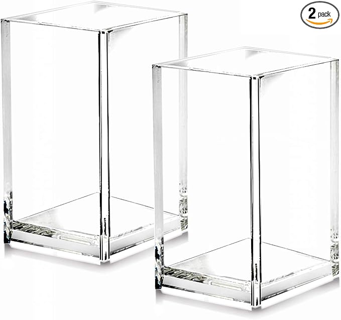 2 Pack Clear Acrylic Pencil Pen Holder Cup,Desk Accessories Holder,Makeup Brush Storage Organizer,Modern Design Desktop St...