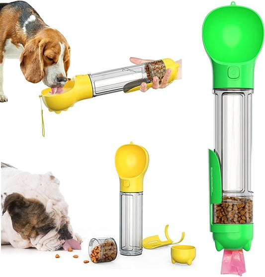 16.9oz Portable Pet Water Bottle Food Container,Travel Drink Feeder Cup Food Dispenser with Poop Shovel 17Pcs Waste Bag,fo...