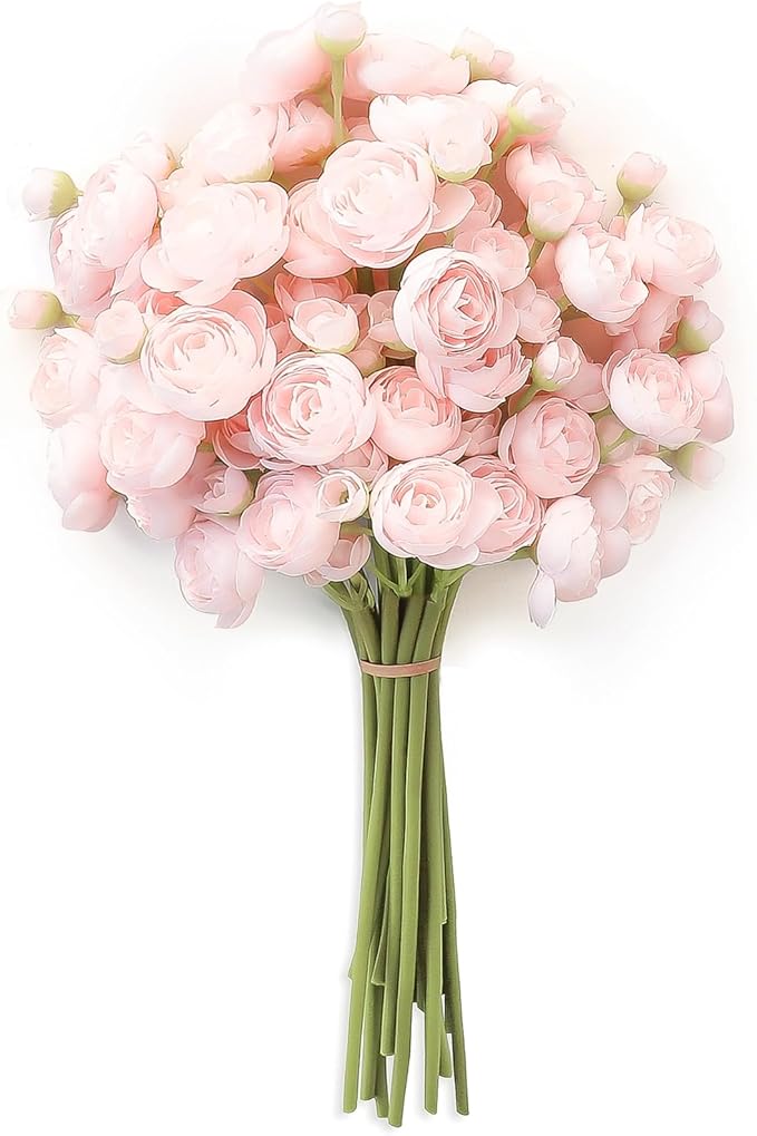 Floroom Ranunculus Artificial Flowers 18 Pcs Blush Faux Silk Mini Ranunculus Bulk Fake Wedding Filler Flowers for DIY Pink...