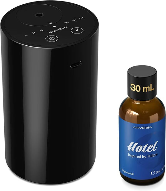 Scentbots Waterless Essential Oil Diffuser Starter Kit with 30mL Hotel Fragrance Oil Inspired by Hilton, Battery Operated ...