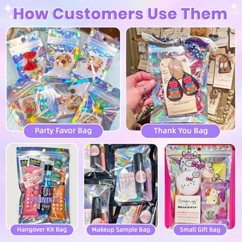 ANZNKU Holographic Bags 5x7 Mylar Bags Resealable 50PCS, Packaging Bag Smell Proof Pouches Baggies for Goodie Snack Easter...