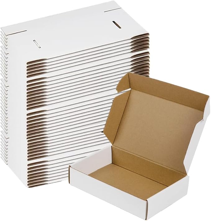 ZxeluPapr 50 Pack 9x6x2 Shipping Boxes, White Corrugated Cardboard Packaging Box for Small Business