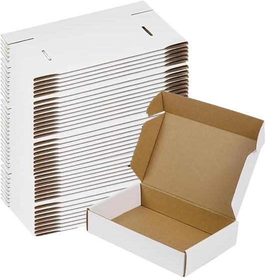 ZxeluPapr 50 Pack 9x6x2 Shipping Boxes, White Corrugated Cardboard Packaging Box for Small Business