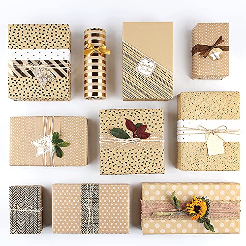 WKITKA Gift Wrapping Paper Set with String, Kraft Wrapping Paper Birthday Gift Wrap for Present Wrapping Christmas Gift fo...