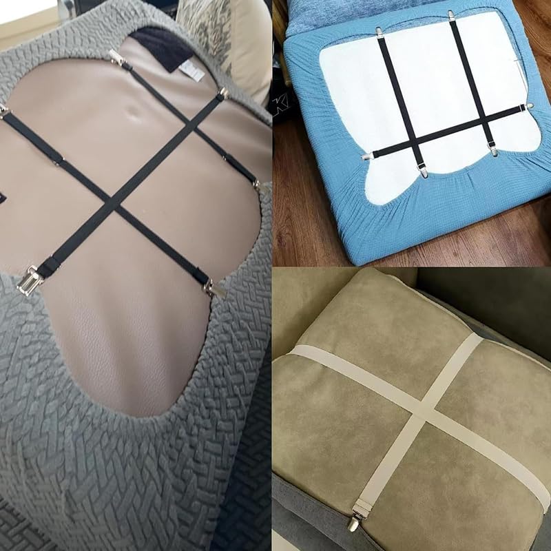 Disayu Couch Cushion Covers Holder Clips Couch Covers Holder Straps Adjustable from 10 to 60 inches (25-160cm) Elastic Str...