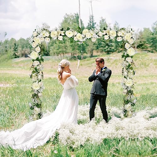 Lvydec 2 Pack Artificial Peony Garland - 6ft Silk White Peony Flower Arch Vine for Wedding Party Table Decoration